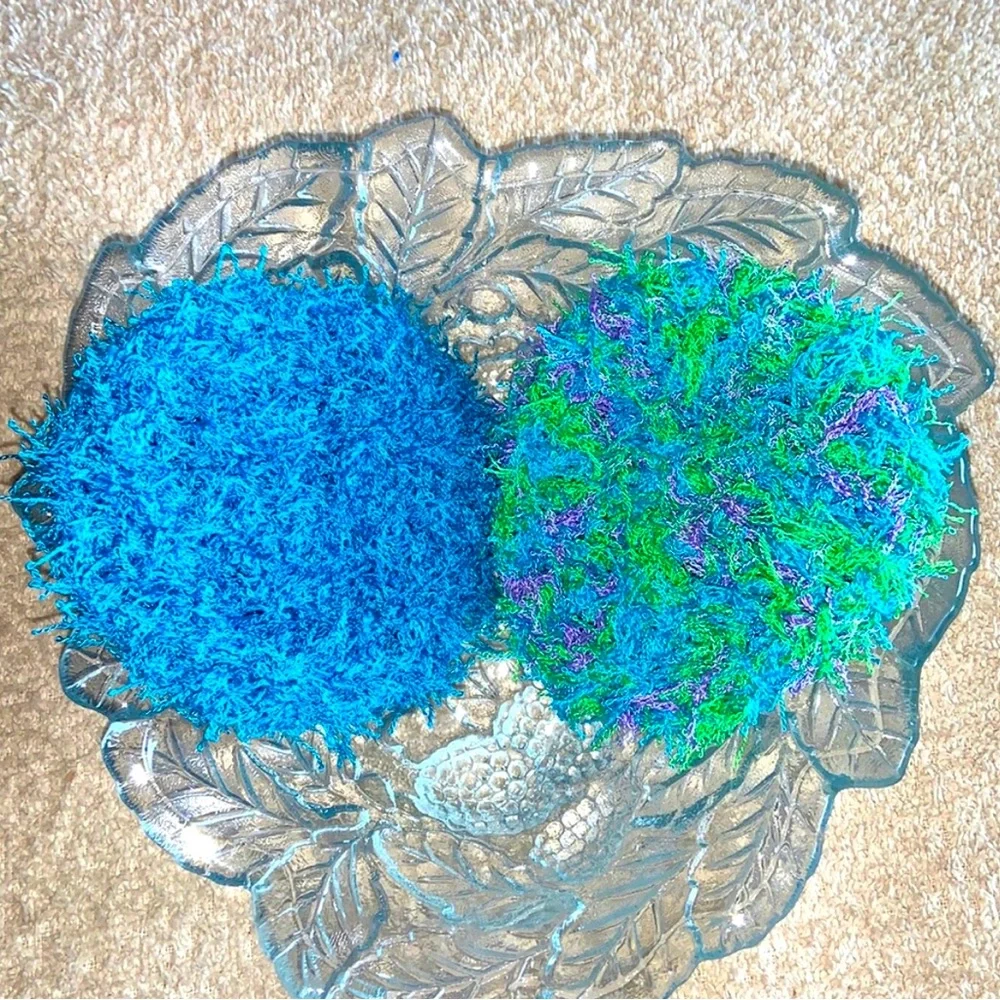 Hand Crafted Colorful Kitchen Dish Scrubbing Pads Crochet Polyester Lot of Two